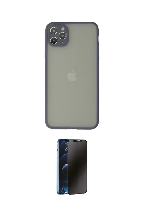 ieg™ iPhone 12 Pro Max Kılıf Ahenk Çizgi Serisi - Siyah 3D Antistatik Hayalet Cam Ekran Koruyucu
