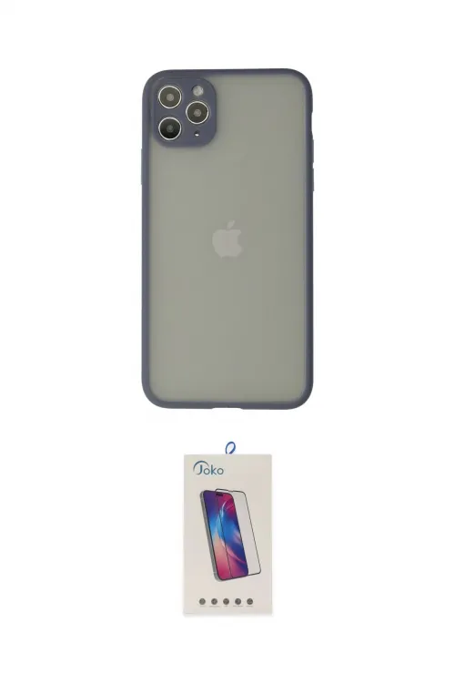 ieg™ iPhone 12 Pro Max Kılıf Ahenk Çizgi Serisi - Siyah Joko 5D Cam