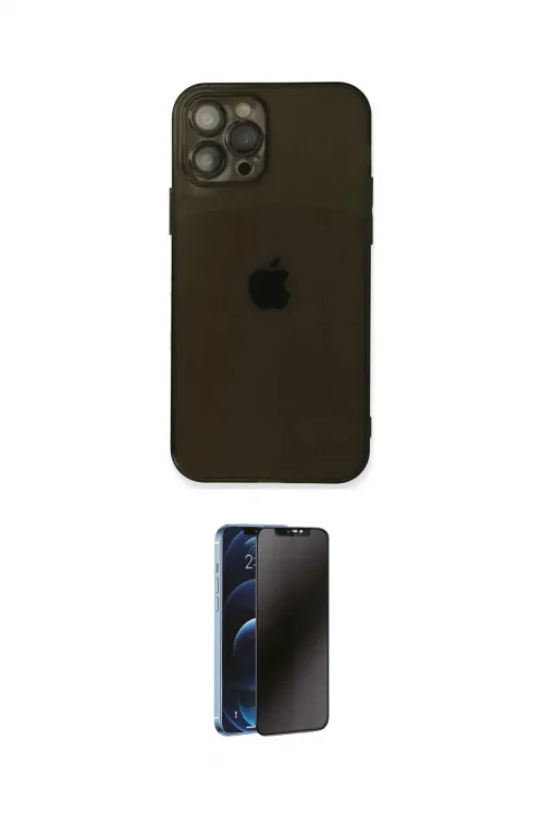 ieg™ iPhone 12 Pro Max Kılıf Ahenk Doku - Siyah 3D Antistatik Hayalet Cam Ekran Koruyucu