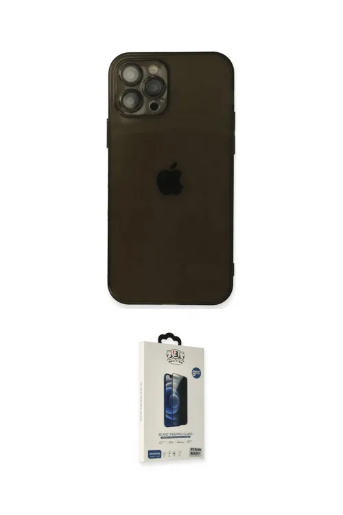 ieg™ iPhone 12 Pro Max Kılıf Ahenk Doku - Siyah Bilvis Hayalet Cam Ekran Koruyucu