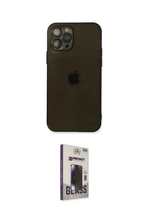 ieg™ iPhone 12 Pro Max Kılıf Ahenk Doku - Siyah Bilvis Hayalet Cam Ekran Koruyucu