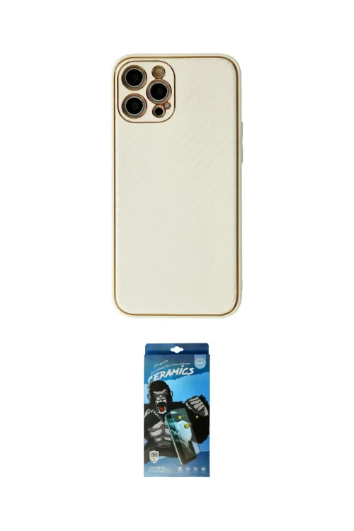 ieg™ iPhone 12 Pro Max Kılıf Ahenk Işık - Siyah 34D Izgaralı Cam