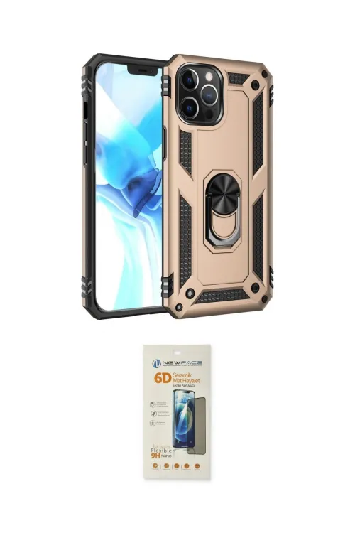 ieg™ iPhone 12 Pro Max Kılıf Ahenk Klasik Koleksiyonu - Siyah 6D Mat Seramik Hayalet Nano Ekran Koruyucu