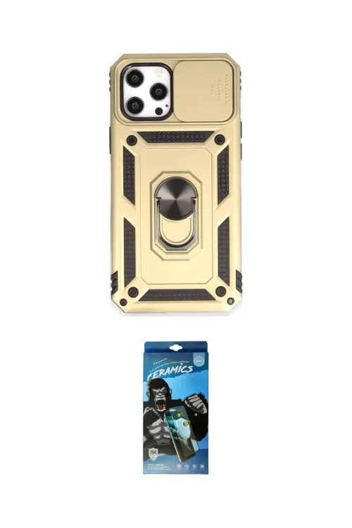 ieg™ iPhone 12 Pro Max Kılıf Ahenk Klasik - Siyah 34D Izgaralı Cam
