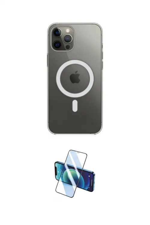 ieg™ iPhone 12 Pro Max Kılıf Ahenk Yansıma Prime - Siyah 3D Antistatik Cam Ekran Koruyucu