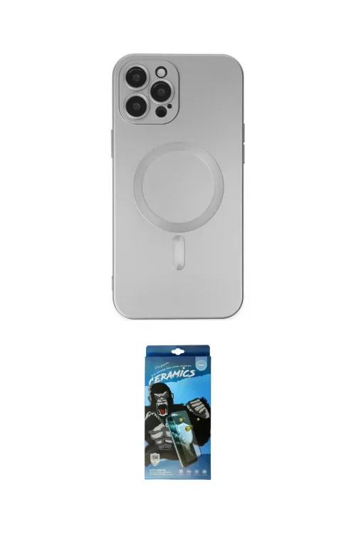 ieg™ iPhone 12 Pro Max Kılıf Akış Minimal Özel Seri - Siyah 34D Izgaralı Cam