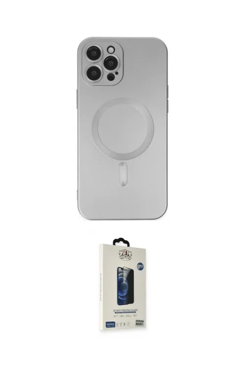 ieg™ iPhone 12 Pro Max Kılıf Akış Minimal Özel Seri - Siyah Bilvis Hayalet Cam Ekran Koruyucu