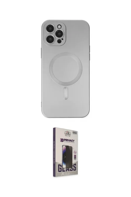 ieg™ iPhone 12 Pro Max Kılıf Akış Minimal Özel Seri - Siyah Bilvis Hayalet Cam Ekran Koruyucu