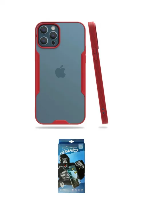 ieg™ iPhone 12 Pro Max Kılıf Atlas Asil Serisi - Siyah 34D Izgaralı Cam