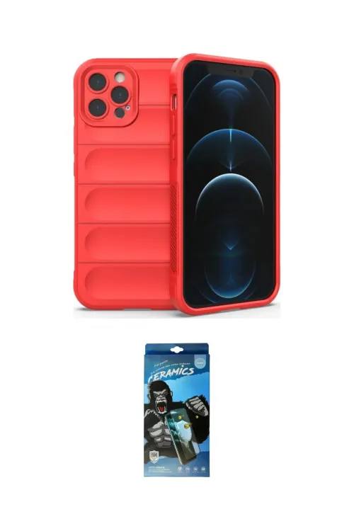 ieg™ iPhone 12 Pro Max Kılıf Atlas Koleksiyonu - Siyah 34D Izgaralı Cam