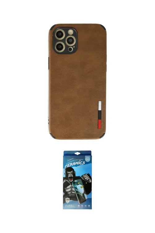 ieg™ iPhone 12 Pro Max Kılıf Doruk Asil Koleksiyonu - Siyah 34D Izgaralı Cam