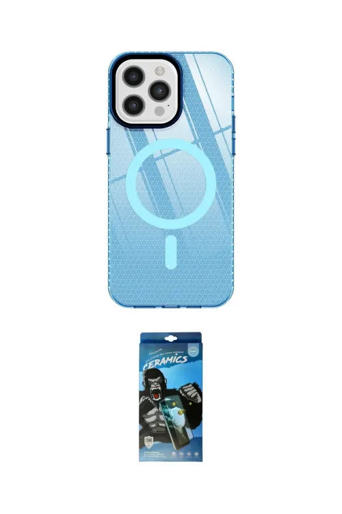 ieg™ iPhone 12 Pro Max Kılıf Doruk Prime - Siyah 34D Izgaralı Cam