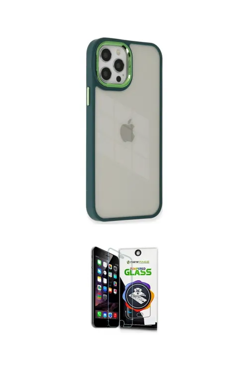 ieg™ iPhone 12 Pro Max Kılıf Eksen Doku Prime - Şeffaf Temperli Cam Ekran Koruyucu