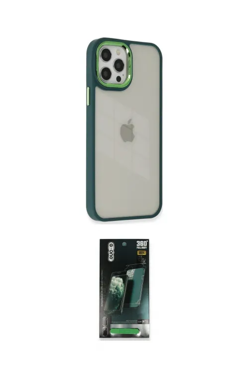 ieg™ iPhone 12 Pro Max Kılıf Eksen Doku Prime - Siyah 360 Mat Full Body Arka Koruyucu