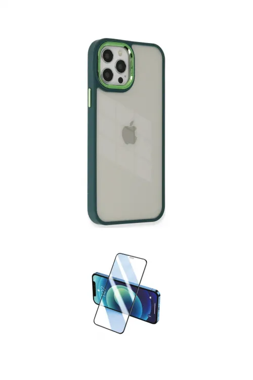 ieg™ iPhone 12 Pro Max Kılıf Eksen Doku Prime - Siyah 3D Antistatik Cam Ekran Koruyucu