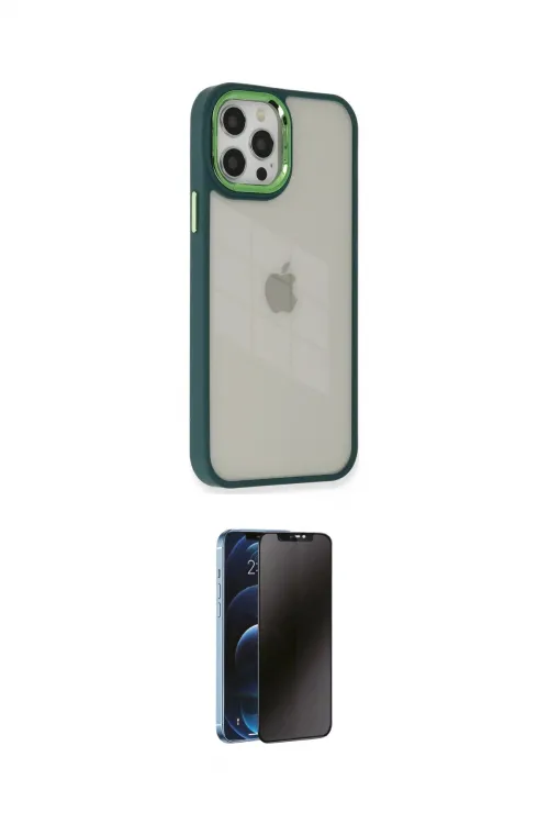 ieg™ iPhone 12 Pro Max Kılıf Eksen Doku Prime - Siyah 3D Antistatik Hayalet Cam Ekran Koruyucu