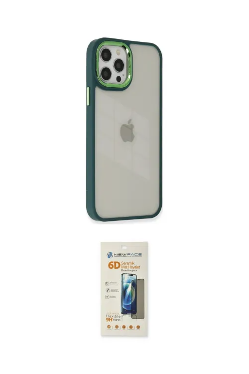 ieg™ iPhone 12 Pro Max Kılıf Eksen Doku Prime - Siyah 6D Mat Seramik Hayalet Nano Ekran Koruyucu