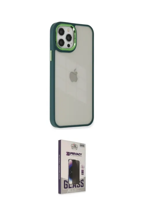 ieg™ iPhone 12 Pro Max Kılıf Eksen Doku Prime - Siyah Bilvis Hayalet Cam Ekran Koruyucu
