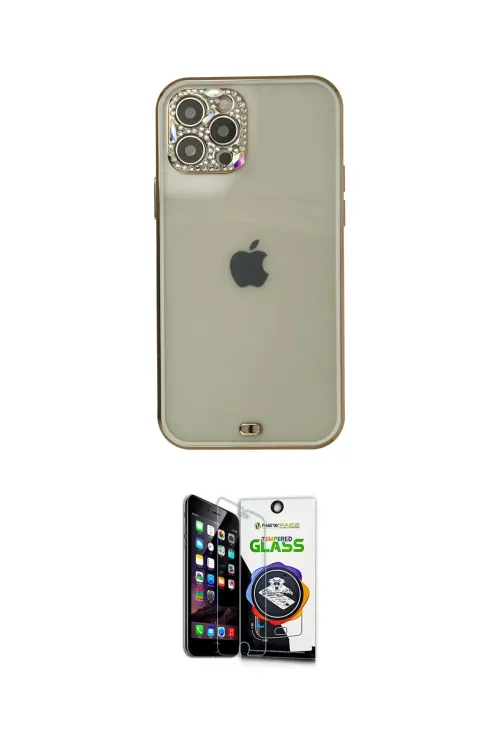 ieg™ iPhone 12 Pro Max Kılıf Eksen Minimal Koleksiyonu - Şeffaf Temperli Cam Ekran Koruyucu