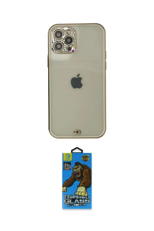 ieg™ iPhone 12 Pro Max Kılıf Eksen Minimal Koleksiyonu - Siyah 18D Cam Ekran Koruyucu