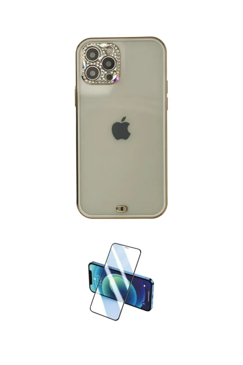 ieg™ iPhone 12 Pro Max Kılıf Eksen Minimal Koleksiyonu - Siyah 3D Antistatik Cam Ekran Koruyucu