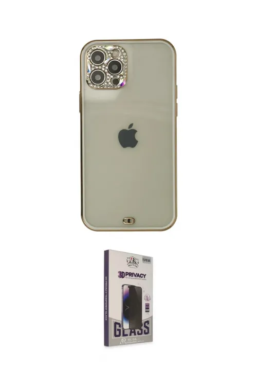 ieg™ iPhone 12 Pro Max Kılıf Eksen Minimal Koleksiyonu - Siyah Bilvis Hayalet Cam Ekran Koruyucu