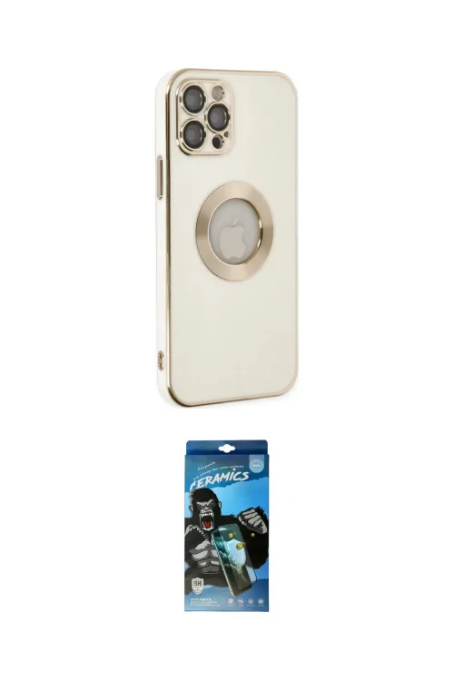 ieg™ iPhone 12 Pro Max Kılıf İz Form Serisi - Siyah 34D Izgaralı Cam