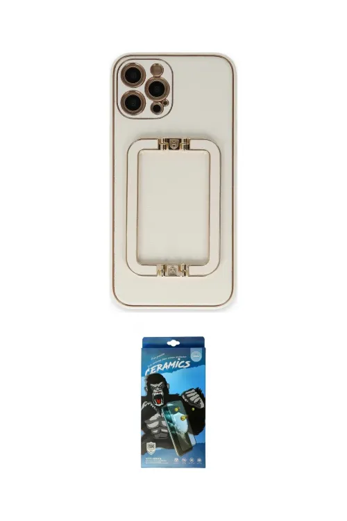 ieg™ iPhone 12 Pro Max Kılıf Kozmos Minimal Prime - Siyah 34D Izgaralı Cam