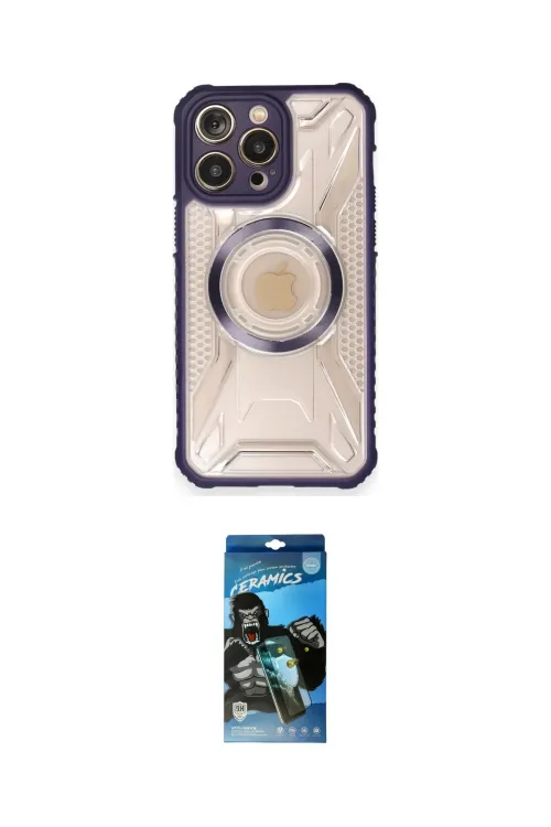 ieg™ iPhone 12 Pro Max Kılıf Kutup Modern - Siyah 34D Izgaralı Cam