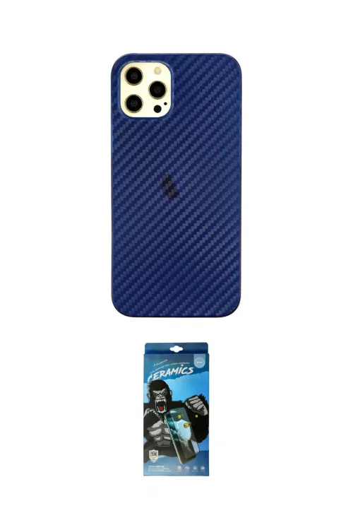 ieg™ iPhone 12 Pro Max Kılıf Nova Çizgi - Siyah 34D Izgaralı Cam