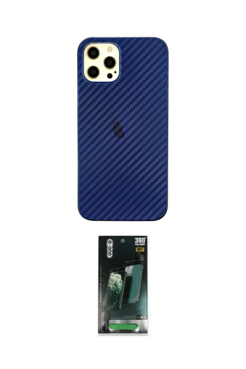 ieg™ iPhone 12 Pro Max Kılıf Nova Çizgi - Siyah 360 Mat Full Body Arka Koruyucu