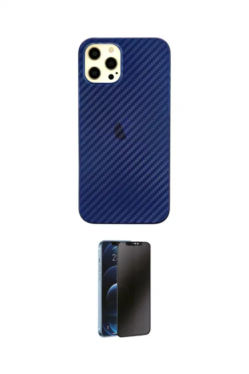 ieg™ iPhone 12 Pro Max Kılıf Nova Çizgi - Siyah 3D Antistatik Hayalet Cam Ekran Koruyucu
