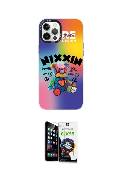 ieg™ iPhone 12 Pro Max Kılıf Siluet Çizgi Koleksiyonu - Şeffaf Temperli Cam Ekran Koruyucu