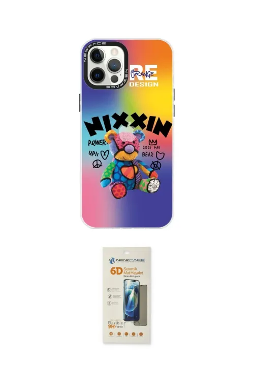 ieg™ iPhone 12 Pro Max Kılıf Siluet Çizgi Koleksiyonu - Siyah 6D Mat Seramik Hayalet Nano Ekran Koruyucu
