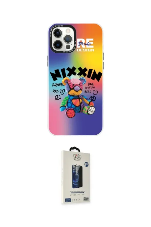 ieg™ iPhone 12 Pro Max Kılıf Siluet Çizgi Koleksiyonu - Siyah Bilvis Hayalet Cam Ekran Koruyucu