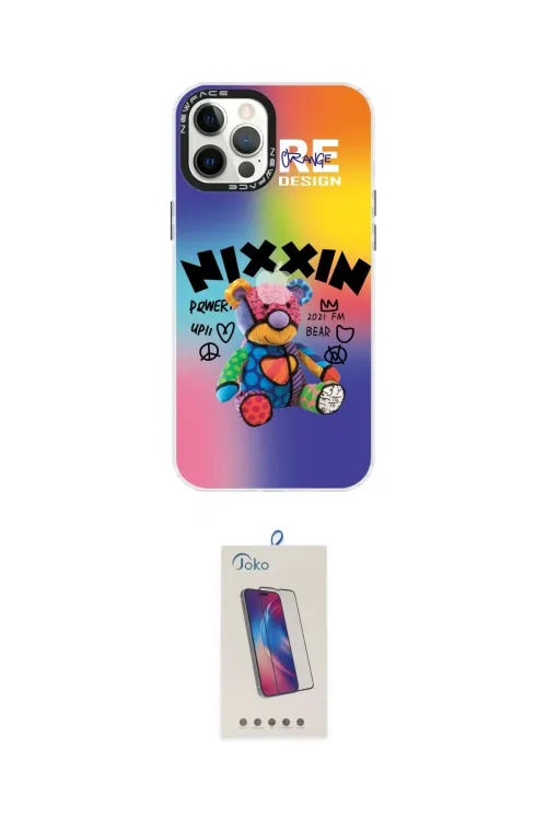 ieg™ iPhone 12 Pro Max Kılıf Siluet Çizgi Koleksiyonu - Siyah Joko 5D Cam