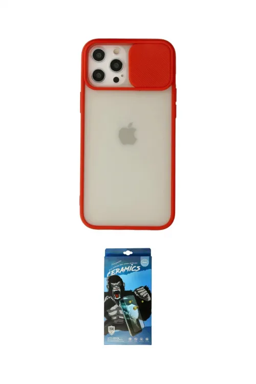 ieg™ iPhone 12 Pro Max Kılıf Vadi Çizgi - Siyah 34D Izgaralı Cam