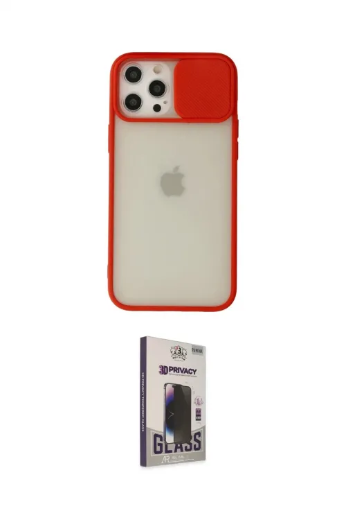 ieg™ iPhone 12 Pro Max Kılıf Vadi Çizgi - Siyah Bilvis Hayalet Cam Ekran Koruyucu