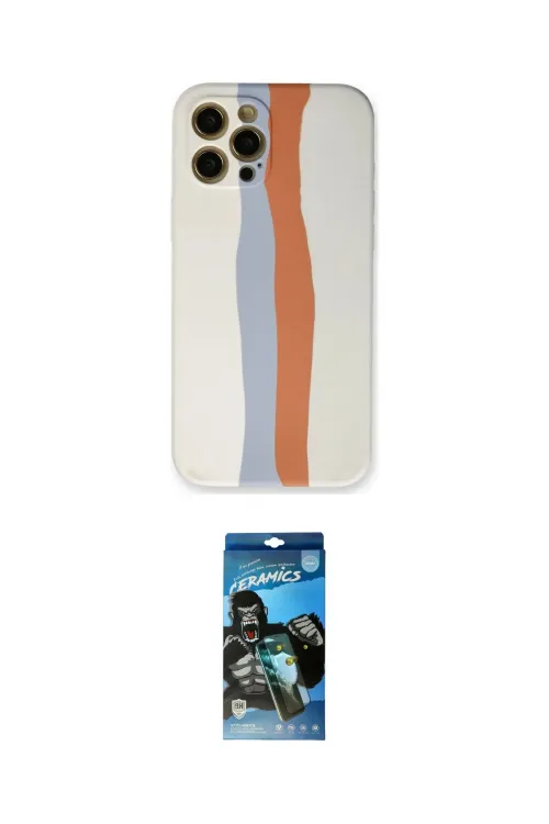 ieg™ iPhone 12 Pro Max Kılıf Yadigar Çizgi - Siyah 34D Izgaralı Cam