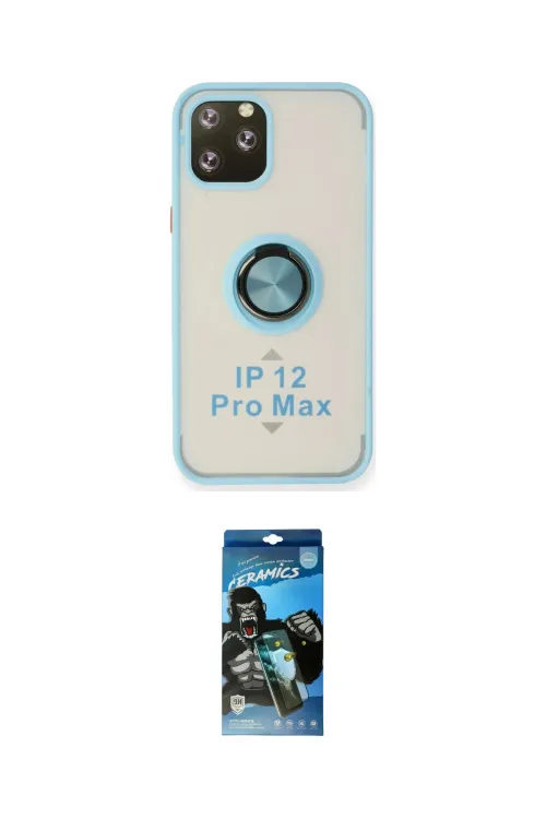 ieg™ iPhone 12 Pro Max Kılıf Yörünge Çizgi - Siyah 34D Izgaralı Cam