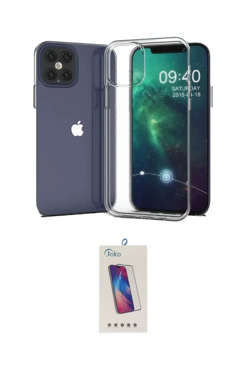 ieg™ iPhone 12 Pro Max Kılıf Zirve Doku - Siyah Joko 5D Cam