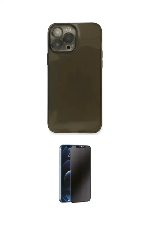 ieg™ iPhone 13 Pro Max Kılıf Ahenk Doku - Siyah 3D Antistatik Hayalet Cam Ekran Koruyucu