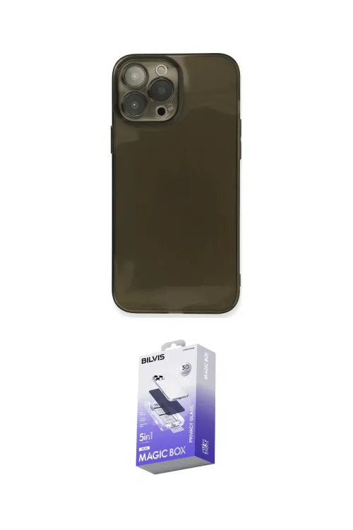 ieg™ iPhone 13 Pro Max Kılıf Ahenk Doku - Siyah Bilvis 5in1 5D Magic Hayalet Cam Ekran Koruyucu