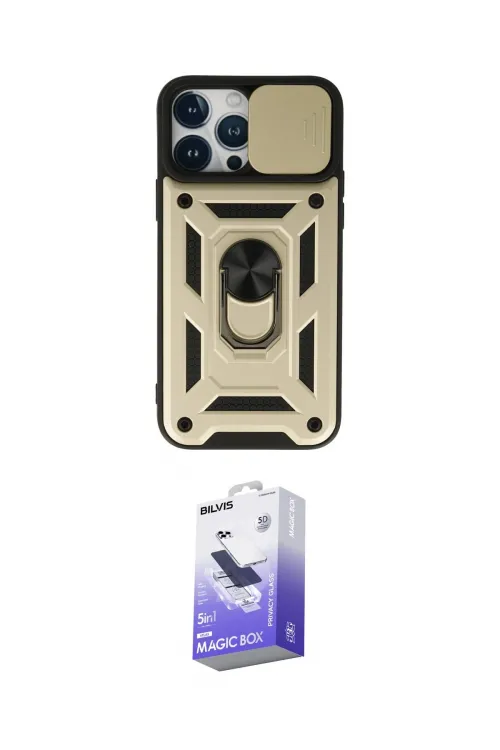 ieg™ iPhone 13 Pro Max Kılıf Ahenk Klasik - Siyah Bilvis 5in1 5D Magic Hayalet Cam Ekran Koruyucu