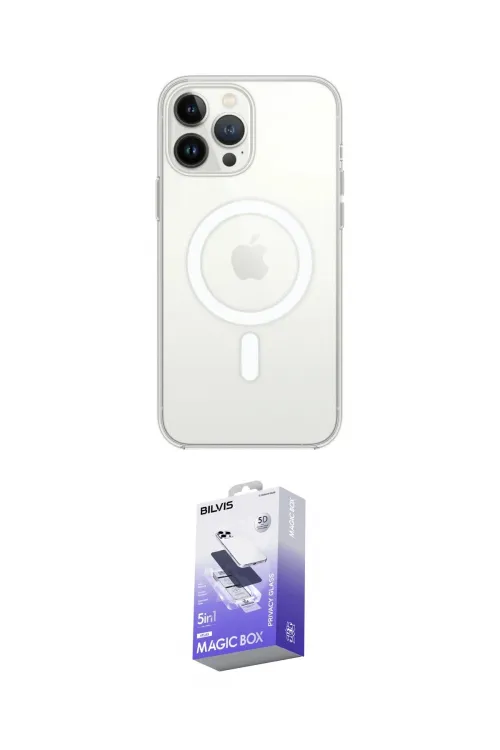 ieg™ iPhone 13 Pro Max Kılıf Ahenk Yansıma Prime - Siyah Bilvis 5in1 5D Magic Hayalet Cam Ekran Koruyucu