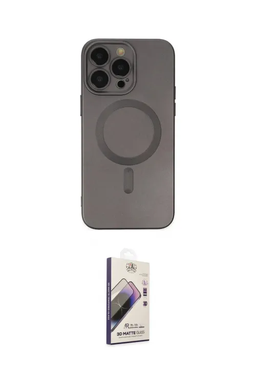 ieg™ iPhone 13 Pro Max Kılıf Akış Minimal Özel Seri - Siyah Bilvis 3D Mat Cam Ekran Koruyucu