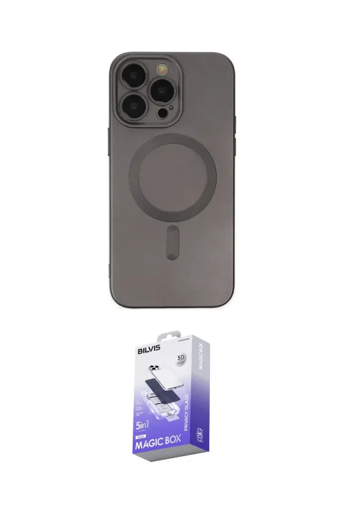ieg™ iPhone 13 Pro Max Kılıf Akış Minimal Özel Seri - Siyah Bilvis 5in1 5D Magic Hayalet Cam Ekran Koruyucu