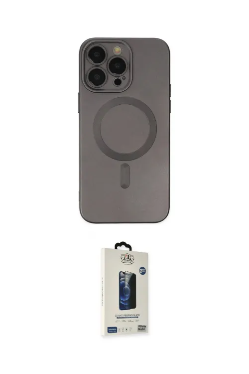 ieg™ iPhone 13 Pro Max Kılıf Akış Minimal Özel Seri - Siyah Bilvis Hayalet Cam Ekran Koruyucu