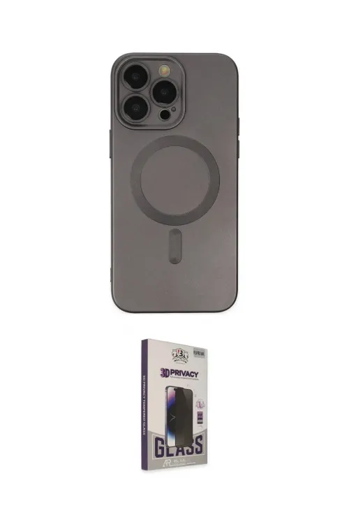 ieg™ iPhone 13 Pro Max Kılıf Akış Minimal Özel Seri - Siyah Bilvis Hayalet Cam Ekran Koruyucu