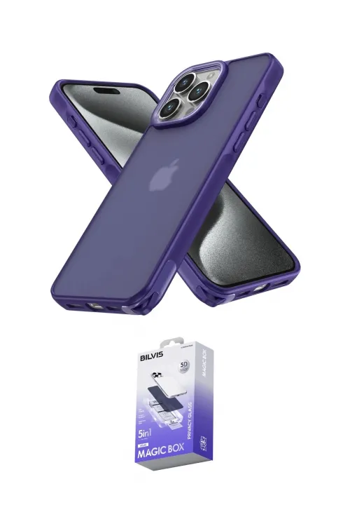 ieg™ iPhone 13 Pro Max Kılıf Atlas Form - Siyah Bilvis 5in1 5D Magic Hayalet Cam Ekran Koruyucu